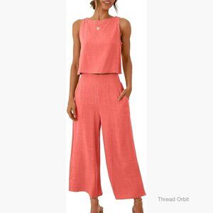 Linen Two-Piece Set: Crop Top & Wide Leg Pants for Summer